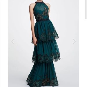 Marchesa sleeveless floral chiffon tulle gown in emerald